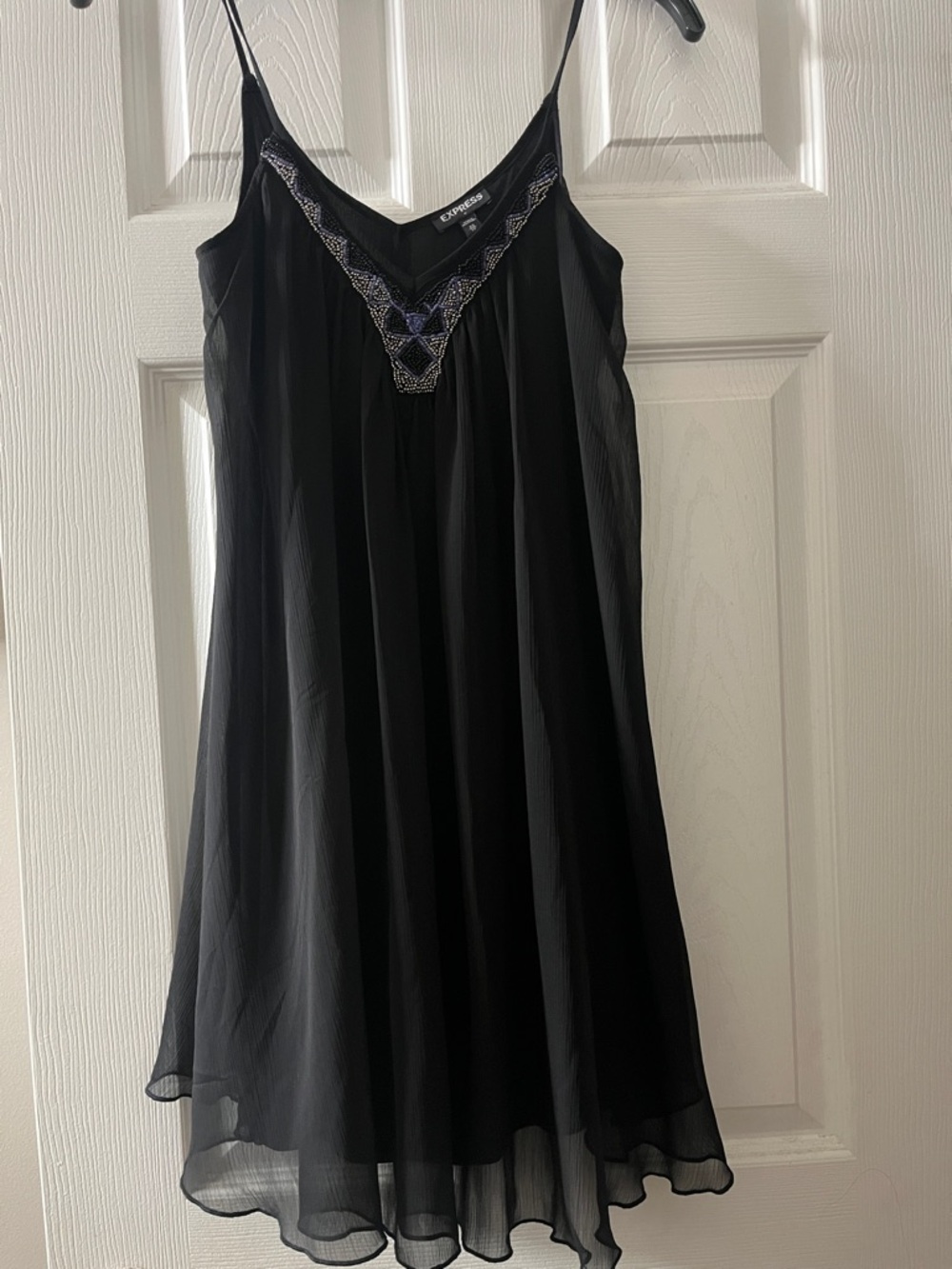 Express Black Mini Dress with Beaded V-Neck